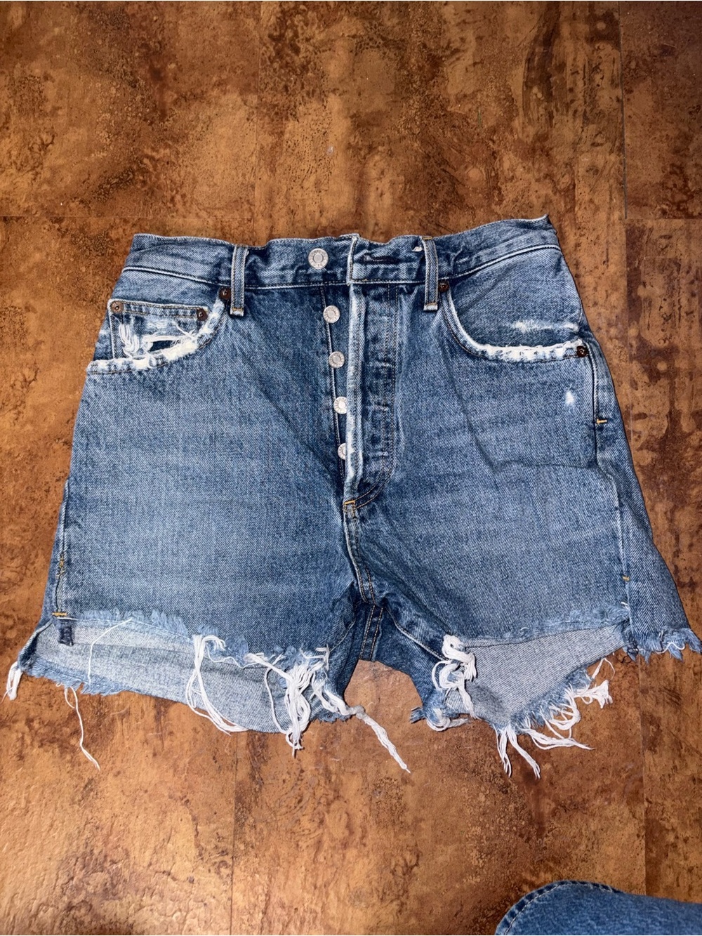 Agolde Distressed Button closure Denim Shorts in Blue